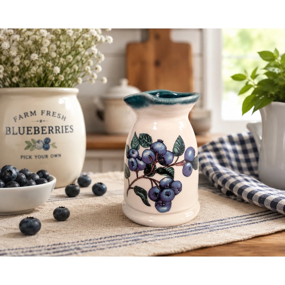 Great Bay Pottery Blueberry Creamer Pitcher Handmade USA Art Pottery 3.5"